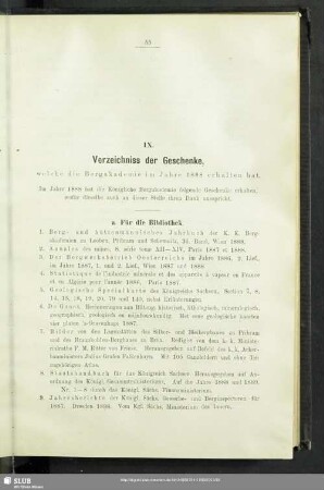 IX. Verzeichniss der Geschenke