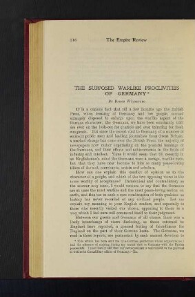 The Supposed Warlike Proclivities of Germany