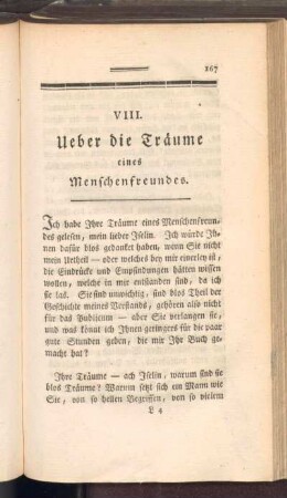 VIII. Ueber die Träume eines Menschenfreundes