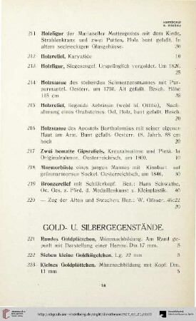 Gold- und Silbergegenstände (Nr. 221-276)