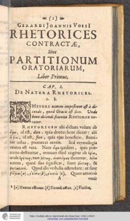 Gerardo Joannis Vossi Rhetorices Contractae Sive Partitionum Oratoriarum. Liber Primus