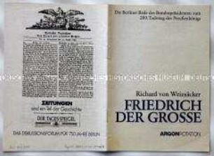 Broschüre mit dem Wortlaut der Rede von Bundespräsident Richard von Weizsäcker zum 200. Todestag von Friedrich II.