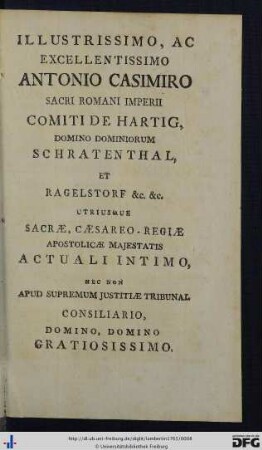 Illustrissimo Ac Excellentissimo Antonio Casimiro ...