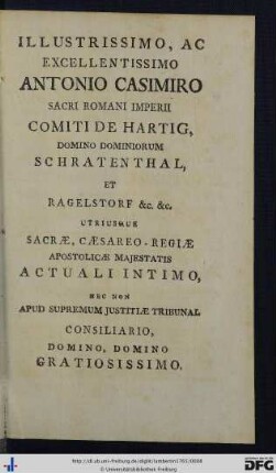 Illustrissimo Ac Excellentissimo Antonio Casimiro ...