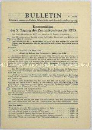 Illegales Informationsblatt der KPD "Bulletin" u.a. mit einem Kommuniqué der X. Tagung des Zentralkomitees der KPD