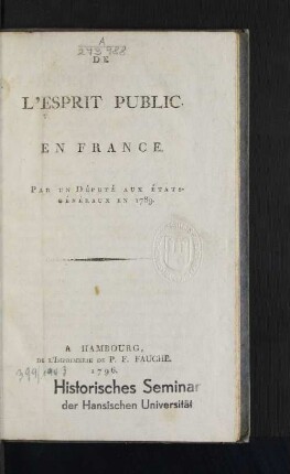 De L'Esprit Public En France