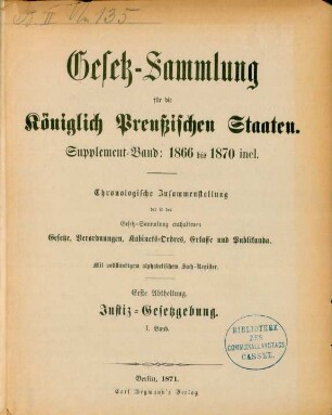 1866/70: Gesetzsammlung für die Königlich-Preußischen Staaten