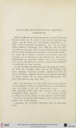 Das Nachlass-Inventar von Abraham Verhoeven