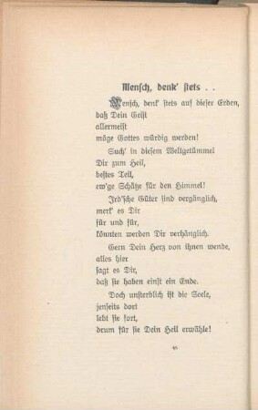 Mensch, denk' stets ..