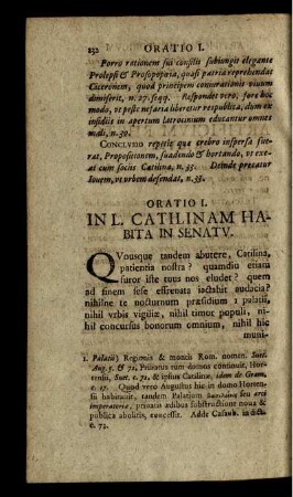 Oratio I. In L. Catilinam Habita In Senatu.