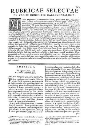 Rubricae Selectae Ex Variis Codicibus Caeremonialibus.
