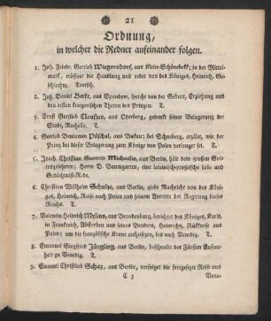 Ordnung, in welcher die Redner aufeinander folgen.