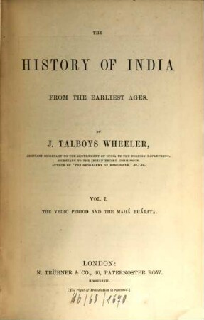 The history of India from the earliest ages, 1