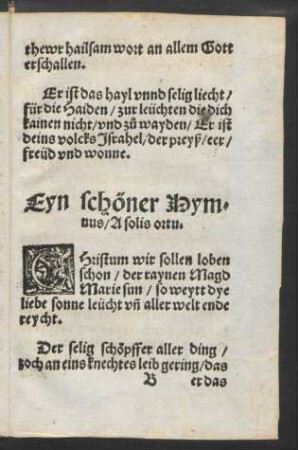 Ein schöner Hym=||nus/ A solis ortu. ||