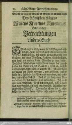 Des Römischen Käysers Marcus Aurelius Antoninus Erbaulicher Betrachtungen Andres Buch