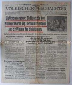 NS-Tageszeitung "Völkischer Beobachter" zur Eröffnung des Reichstages nach der Wahl vom 6. November