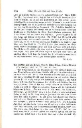 628-629 [Rezension] Ritter, Albert, Der alte Gott und sein Tafeln