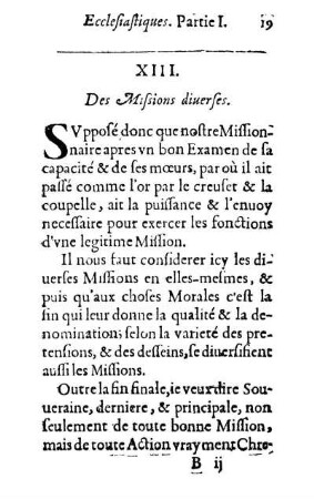 XIII. Des Missions diuerses
