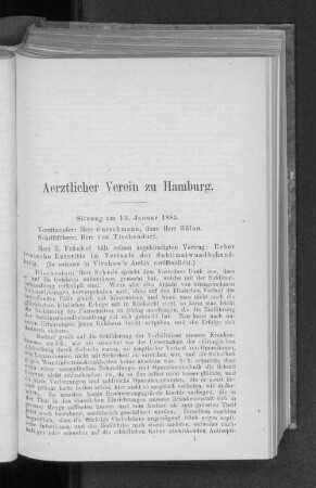 1885: Sitzungsberichte des Ärztlichen Vereins zu Hamburg