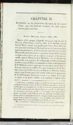 Chapitre II. Recherches sur les propriétés physiques de la vapeur d'eau, qui ont précédé l'emploi de cette vapeur comme force motrice
