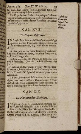 Cap. XVIII. De Nuptiis Illustrium Cap. XIX. De Nativitatibus Illustrium