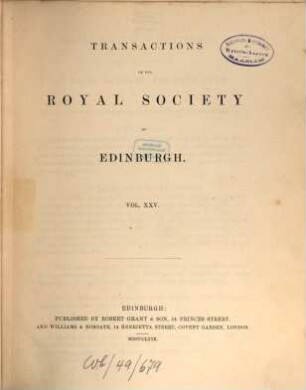 Transactions of the Royal Society of Edinburgh. 25. 1869