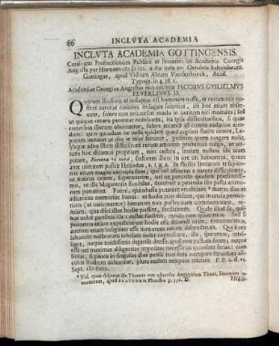 Incluta Academia Gottingensis.