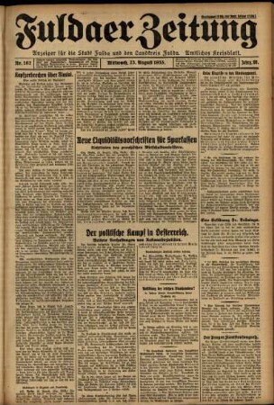 Erste Ausgabe vom Mittwoch, den 23. August 1933.