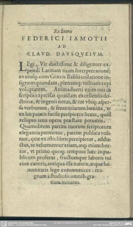 Ex literis Federici Iamotii Ad Claud. Dausqueium