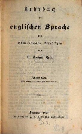 Lehrbuch der englischen Sprache nach Hamiltonischen Grundsätzen. 2. Kurs 2. - 1835