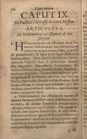 Articvlvs I. De Hebdomadario vel officiator & loco fratrum.