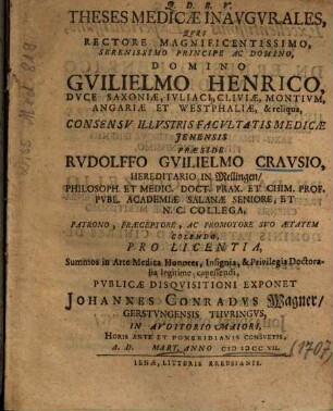 Theses Medicae Inavgvrales [Inaugurales]