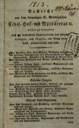 Herzoglich-Sachsen-Meiningisches Adreß-Buch : auf das Jahr Christi .... 1813
