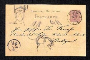Postkarte an Ferdinand Krauss (Königl. Naturalien Kabinet)
