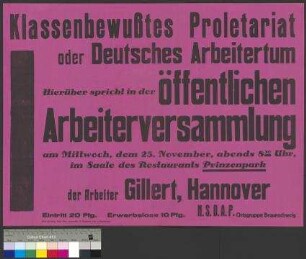 Plakat der NSDAP zu einer öffentlichen Arbeiterversammlung am 25. November 1931 in Braunschweig