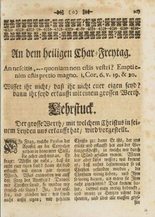 An dem heiligen Char-Freytag.