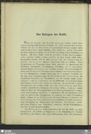 Das Reinigen der Stoffe