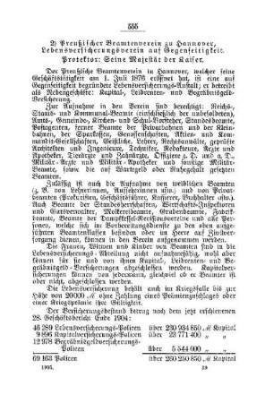 Preußischer Beamtenverein zu Hannover, Lebensversicherungsverein auf Gegenseitigkeit : [Nichtamtliches]