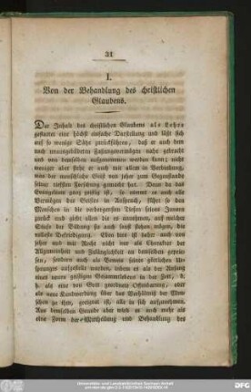 I. Von der Behandlung des christlichen Glaubens.