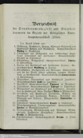 Verzeichniß der Standesamtsbezirke und Standesbeamten im Bezirke der Königlichen Amtshauptmannschaft Zittau