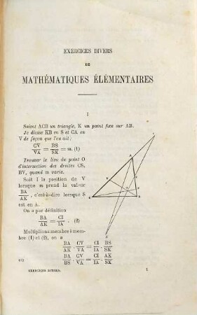 (Opuscules géométriques), [1]. Exercices divers de mathématiques élémentaires
