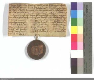 Gumpert Probst zu Fritzlar beurkundet, daß der dasige Bürger Rudolf den Deutschordensbrüdern Heinrich Siegewin und Eckard zu Reichenbach gegen ein...