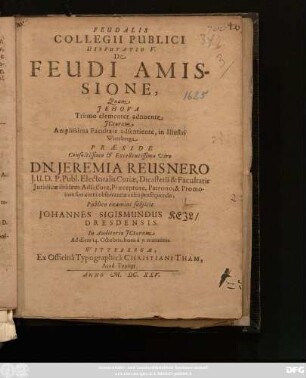 Feudalis Collegii Publici Disputatio V. De Feudi Amissione