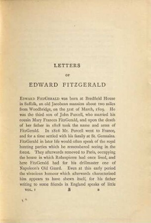 Letters of Edward Fitzgerald : In two volumes, Vol. I