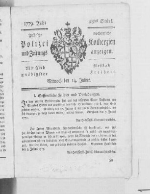 28tes Stück., Ausgabe vom 14. Juli 1779