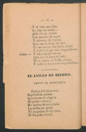 El anillo de hierro. : Canto de Margarita