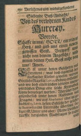 Siebende Buß-Andacht/ Von des verlohrnen Kindes Hurerey