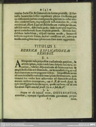 Titulus I. Rubricae Explicationem Exhibet
