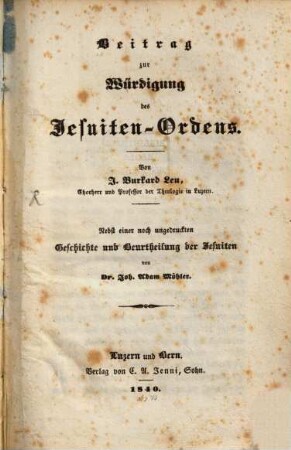 Beitrag zur Würdigung des Jesuiten-Ordens