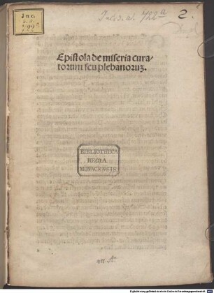 Epistula de miseria curatorum seu plebanorum